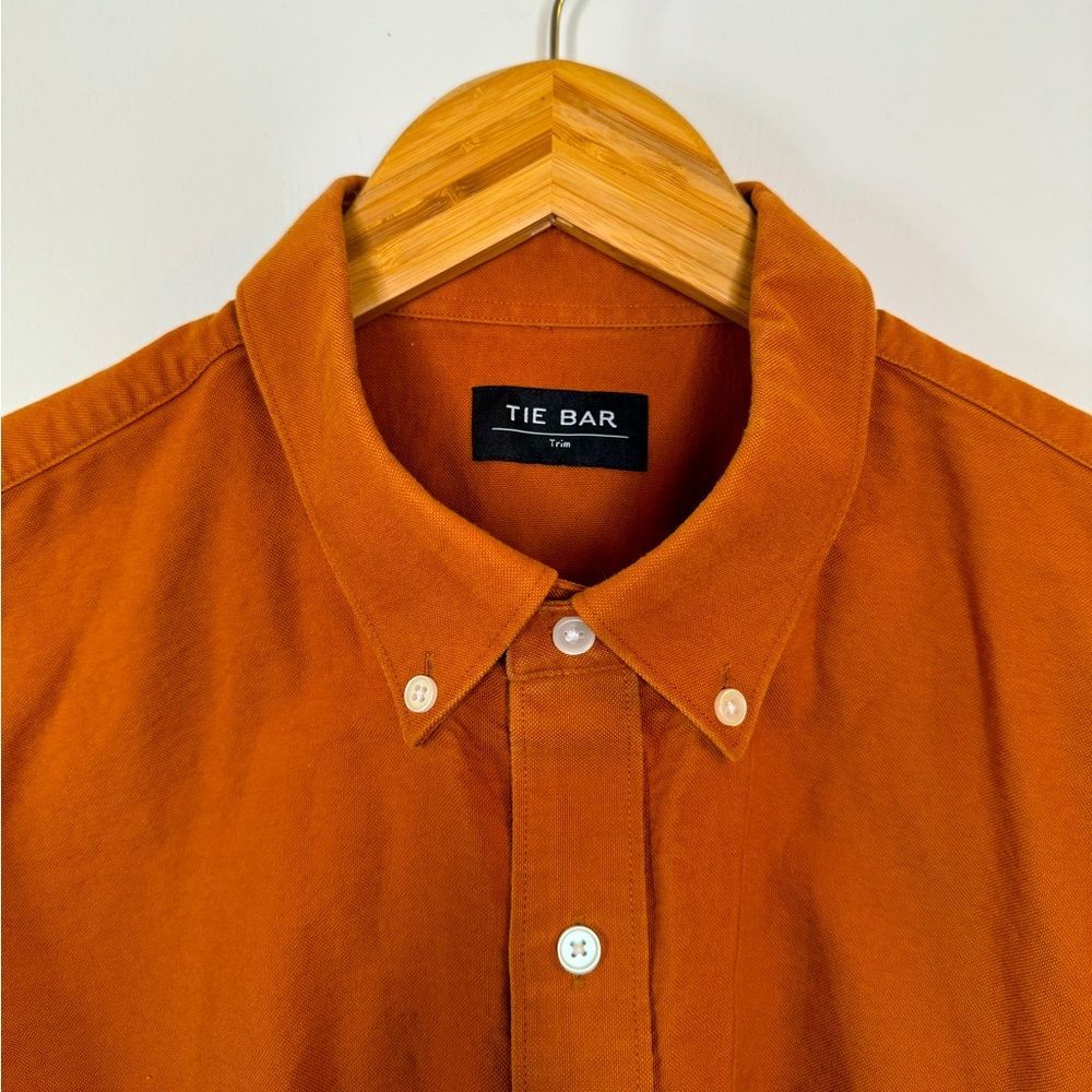 Tie Bar Orange Rust Oxford Dress Shirt Trim Fit Size 16.5 Mens Large Autumn